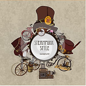 Steampunk style. Template steampunk design for card. Frame steampunk background.
