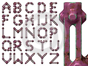 Steampunk styled tarnished alphabet