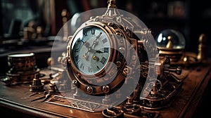 Steampunk Technology Clock and Equipment Background