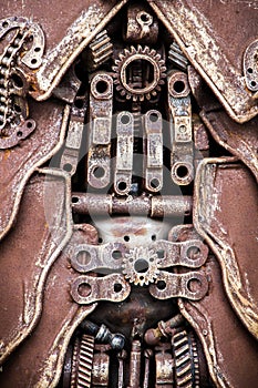 steampunk texture, background, abstract stylized collage of a mechanical device with plates