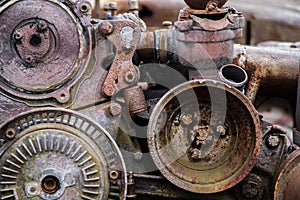 steampunk texture, background, abstract stylized collage of a mechanical device, rust and traces of erosion are visible