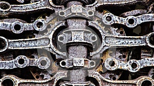 steampunk texture, background, abstract stylized collage of a mechanical device similar to ribs and spine