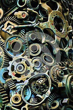 Steampunk texture, backgroung with mechanical parts, gear wheels