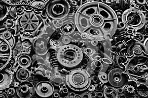 Steampunk texture, backgroung with mechanical parts, gear wheels