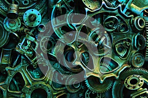 Steampunk texture, backgroung with mechanical parts, gear wheels