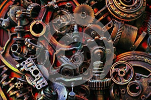 Steampunk texture, backgroung with mechanical parts, gear wheels