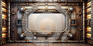 Steampunk-Themed Room with Decorative Metal Window