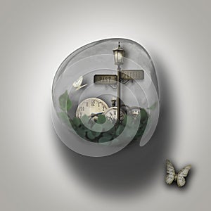 Steampunk time warp bubble isolated