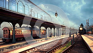steampunk train station illustration