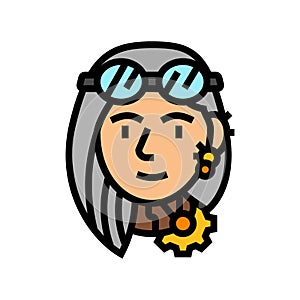 steampunk vintage female avatar color icon vector illustration