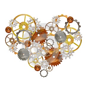 Steampunk vintage heart with cogs and gears.