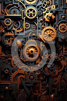 Steampunk wallpaper with gears and cogs, AI