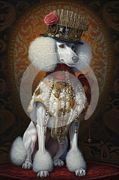 Steampunk White Big Royal Poodle Dog. AI generated Illustration