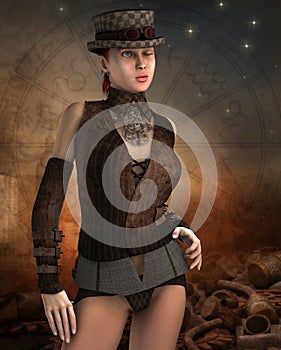 Steampunk woman with cylinder