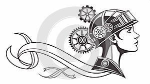 Steampunk woman silhouette, vintage and futuristic style vector design Generative AI photo