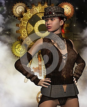 Steampunk woman before a transmission