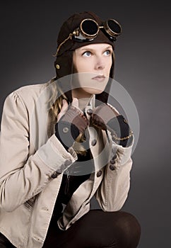 Steampunk woman wearing brown