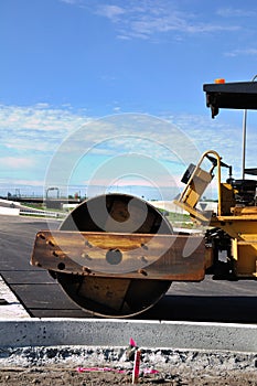 Steamroller at Road Construction Site