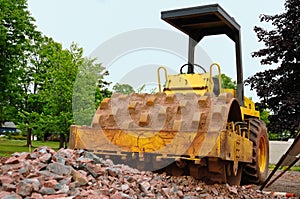 Steamroller at Road Construction Site photo