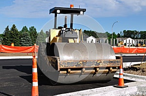 Steamroller at Road Construction Site photo