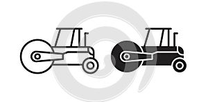 Steamroller thin line icon set