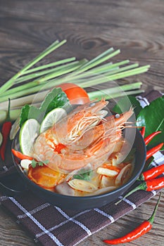 Steamy hot famous thai cuisine tom yum goong soup.