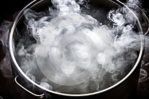 steamy smoke rise from a boiling pot