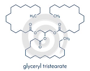 Stearin saturated fat molecule: triglyceride composed of glycerol and 3 saturated fatty acids stearic acid. Skeletal formula.