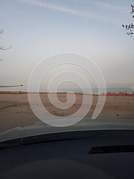 Stearns Beach viewed from a car