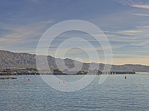 Stearns Wharf seen from SB point, Santa Barbara, CA, USA