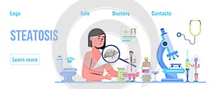 Steatosis vector for medical website, landing page. Concept of hepatitis A, B, C, D, cirrhosis, hepatologist, world hepatitis day