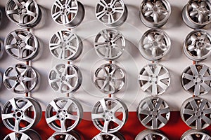 Steel alloy car disks luxury tire chrome in shop