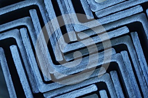 Steel angles bundle in a warehouse