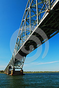 Steel arch bridge over the bay