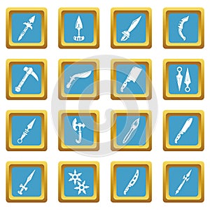 Steel arms items icons set sapphirine square photo