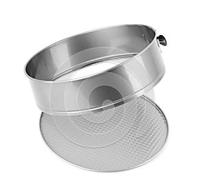 Steel baking springform pan isolated on white