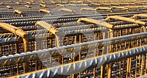 Steel bar framework in construction site