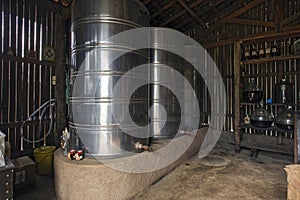Steel barrels with cachaca, the Brazilian drink photo