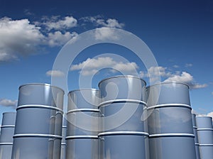 Steel barrels with sky background