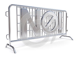 Steel barricades with word NO. Side view. 3D