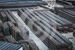Steel bars on construction material on  bulding site