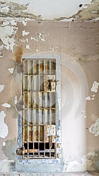 Steel bars on an old Prison door