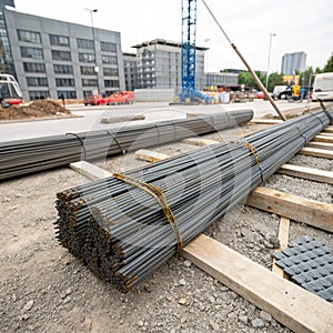 Steel bars tied on construction site