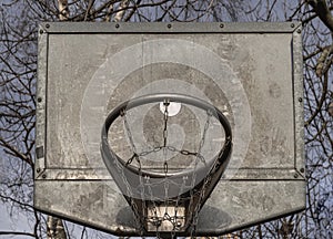 Steel basketball backboard with the hoop metal ring and steel chain net