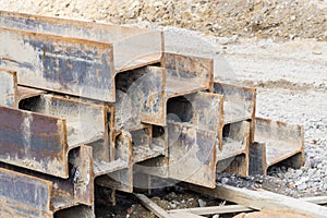 Steel beams at a construction site