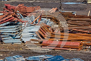 Steel beams and metal profiles stack