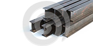 Steel beams stack isolated on white background. 3d illustration