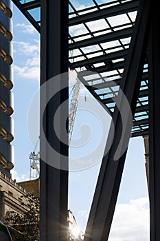 steel beams tower crane construction site skyscraper