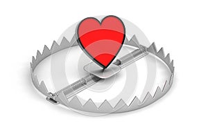 Steel bear trap with red heart symbol