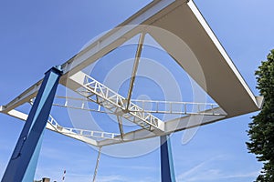 Steel blue and white drawbridge in downtown Zwolle